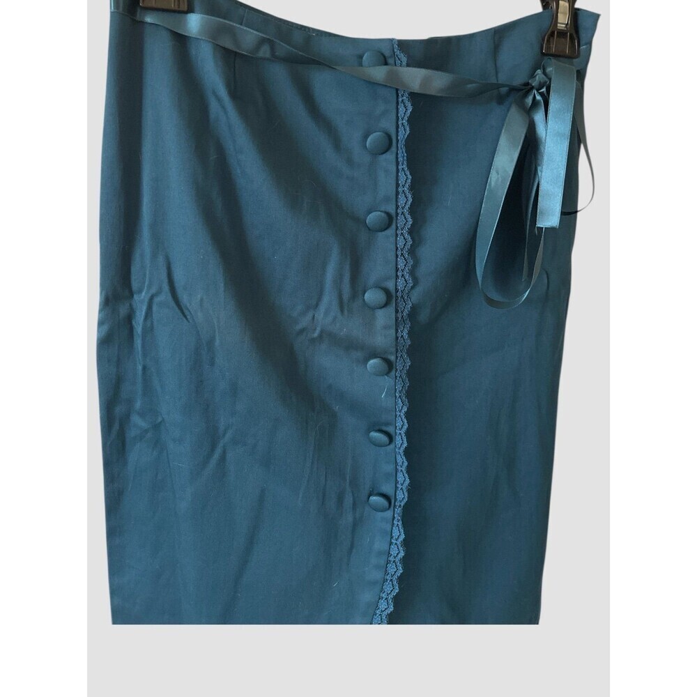 Vintage 90s Cotton Blend Teal Blue Button Front Skirt Small Back Zipper Y2K NWT - Picture 3 of 6
